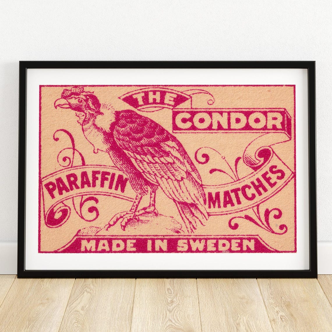 The Condor Paraffin Matches Swedish Engraved Bird Vintage Poster