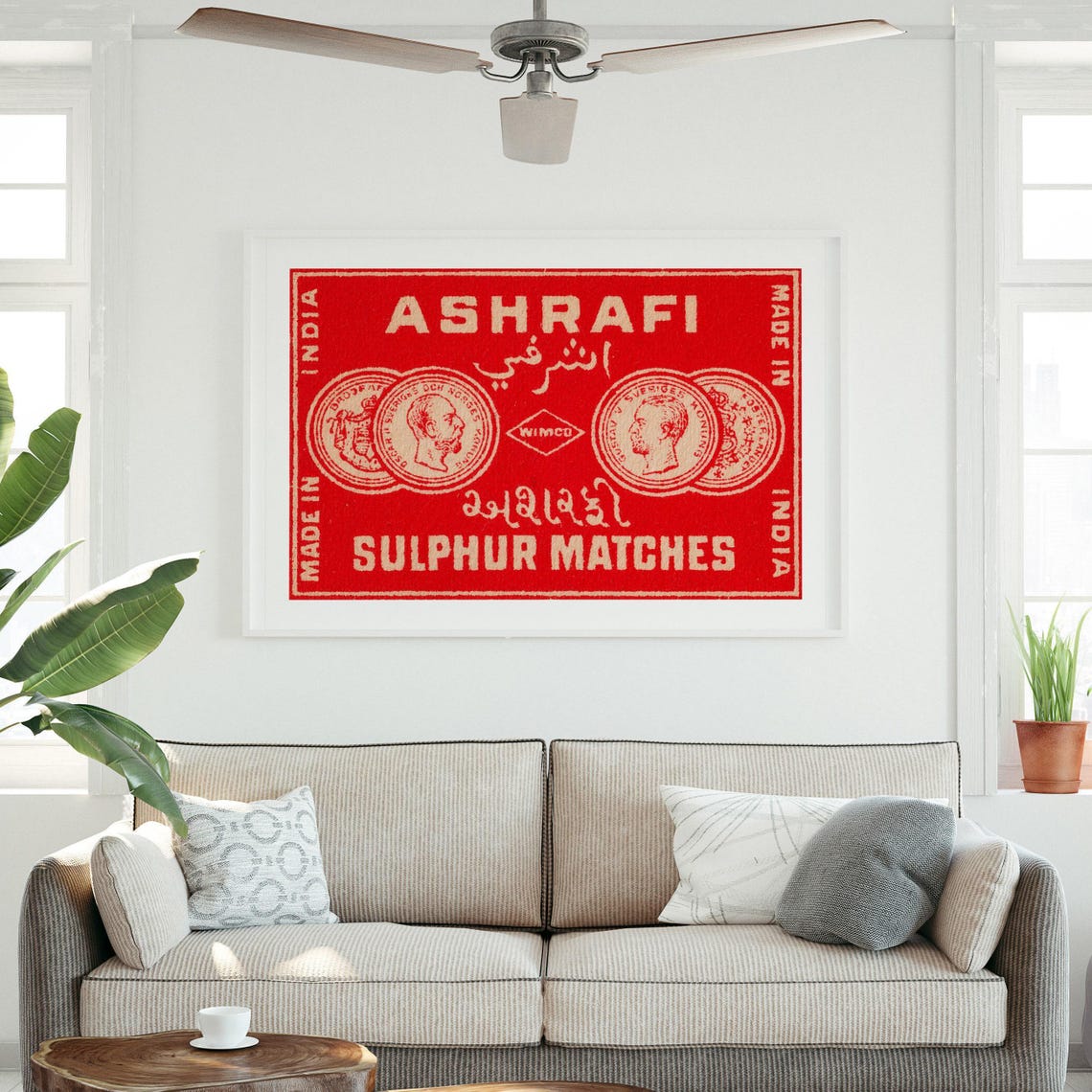 Ashrafi Sulphur Matches Vintage Indian Matchbox Label Art Poster - Image 3