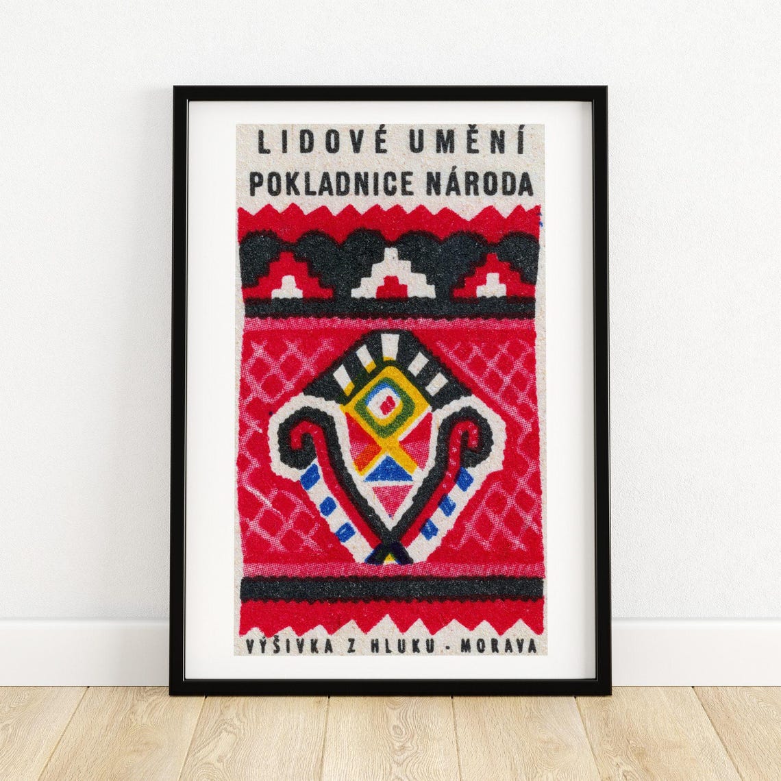Výšivka z Hluku Morava Red Folk Embroidery Matchbox Label Art Poster
