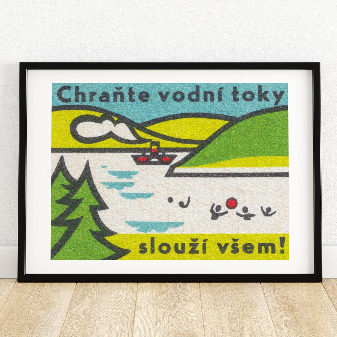 Protect Waterways Serve Everyone Lake Boat Vintage Czech Poster