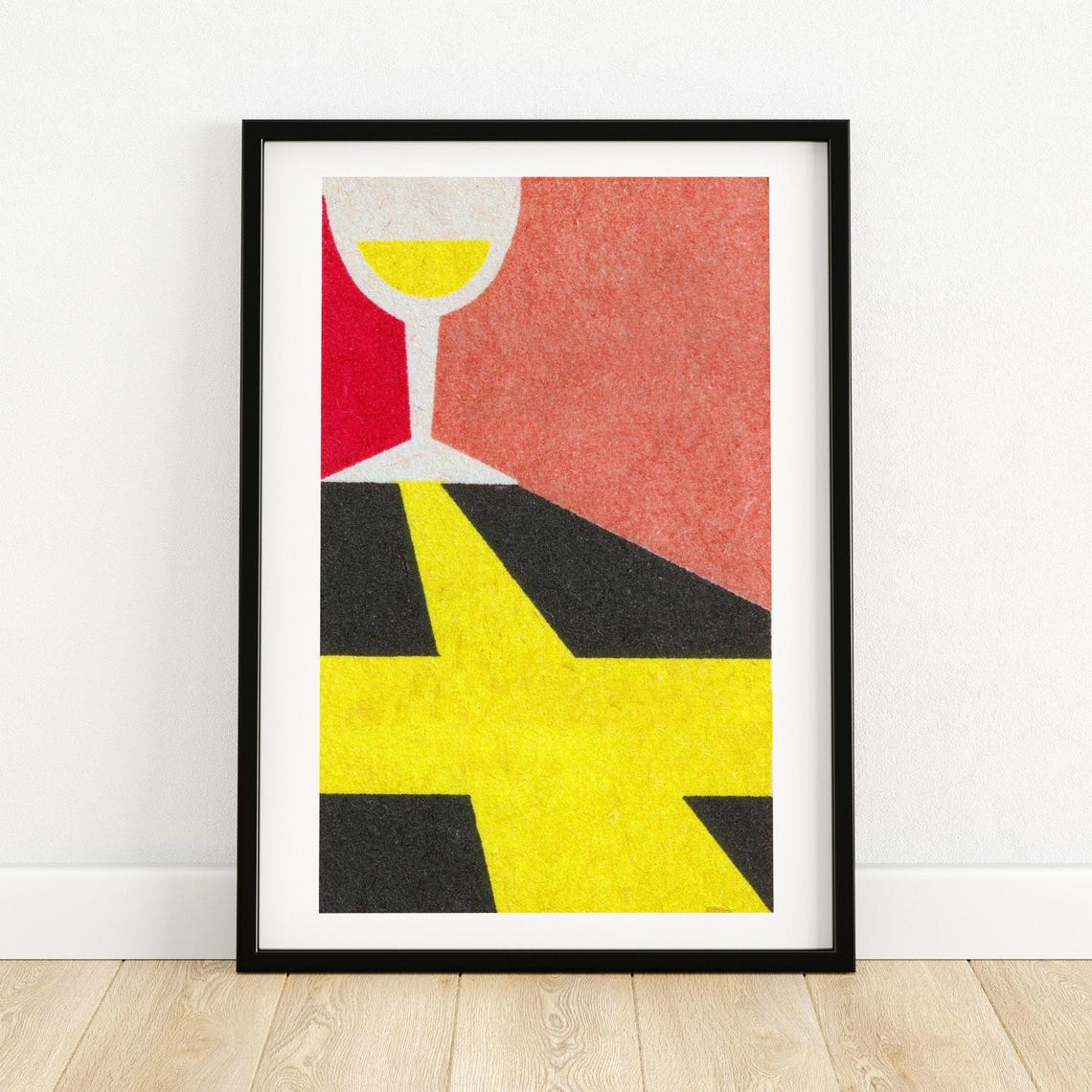 Wine Glass Red Abstract Geometric Vintage Matchbox Label Poster