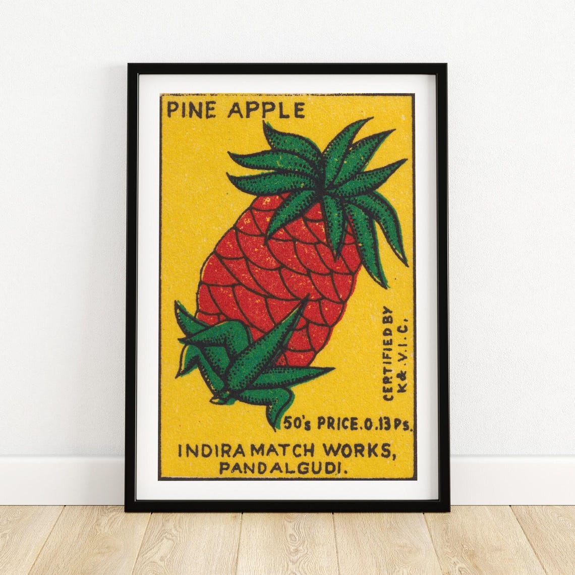 Pine Apple Indira Match Works Vintage Indian Fruit Label Poster