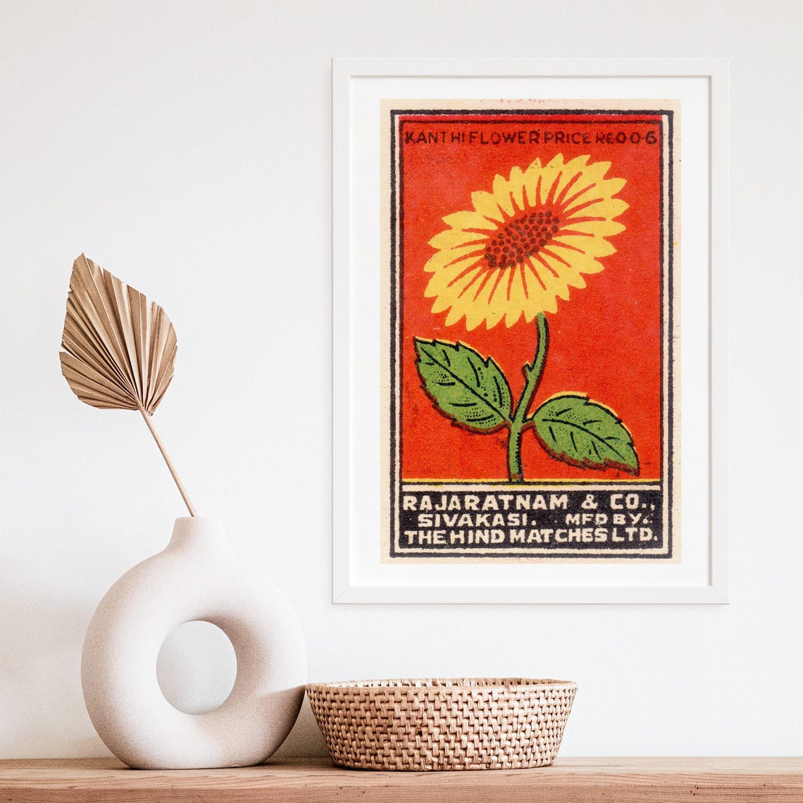 Sunflower Indian Matchbox Label Kanthi Flower Red Design Poster - Image 4