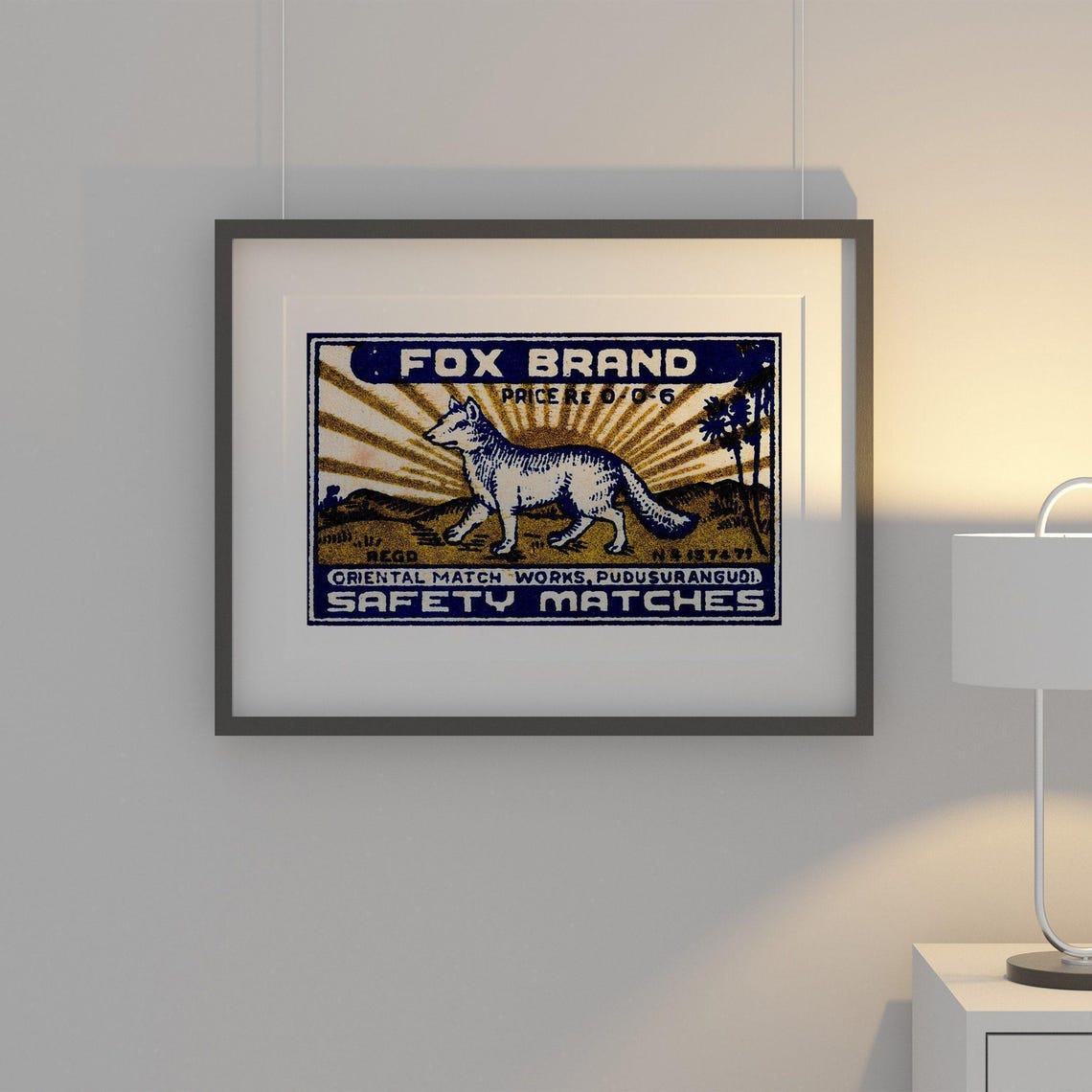 Fox Brand Safety Matches Vintage White Fox Sunburst Label Poster - Image 2