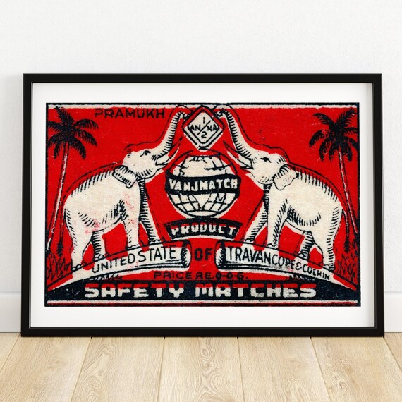 Pramukh Twin White Elephants Vintage Travancore India Poster