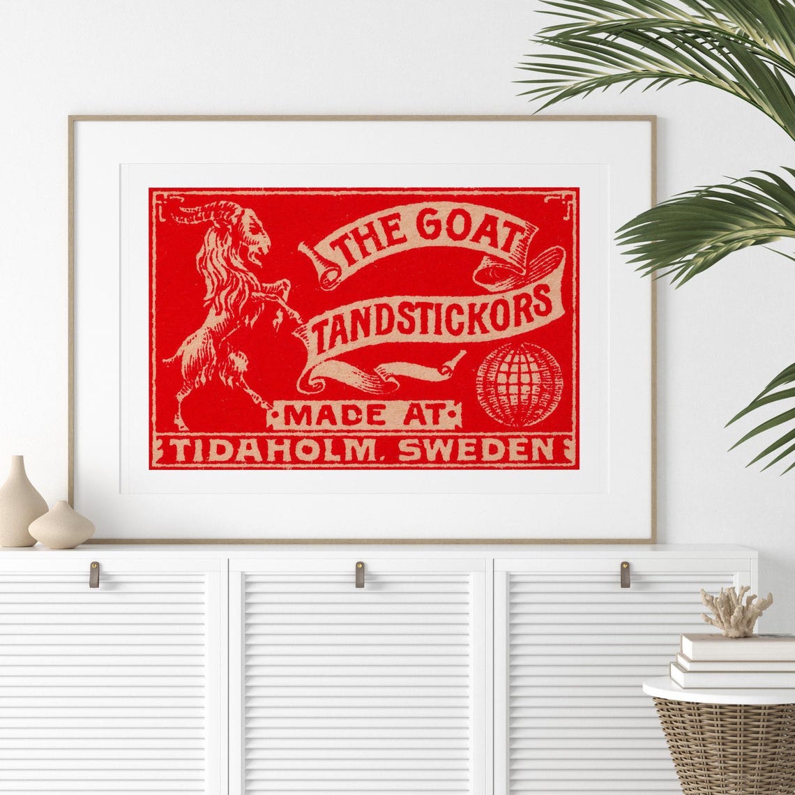 The Goat Red Swedish Matchbox Label Tidaholm Vintage Art Poster - Image 2