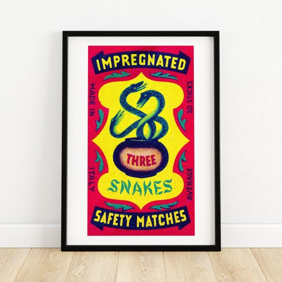 Three Snakes Matchbox Print Aesthetic Wall Art Vintage India Art Matchbox Wall Poster Vintage Poster Print
