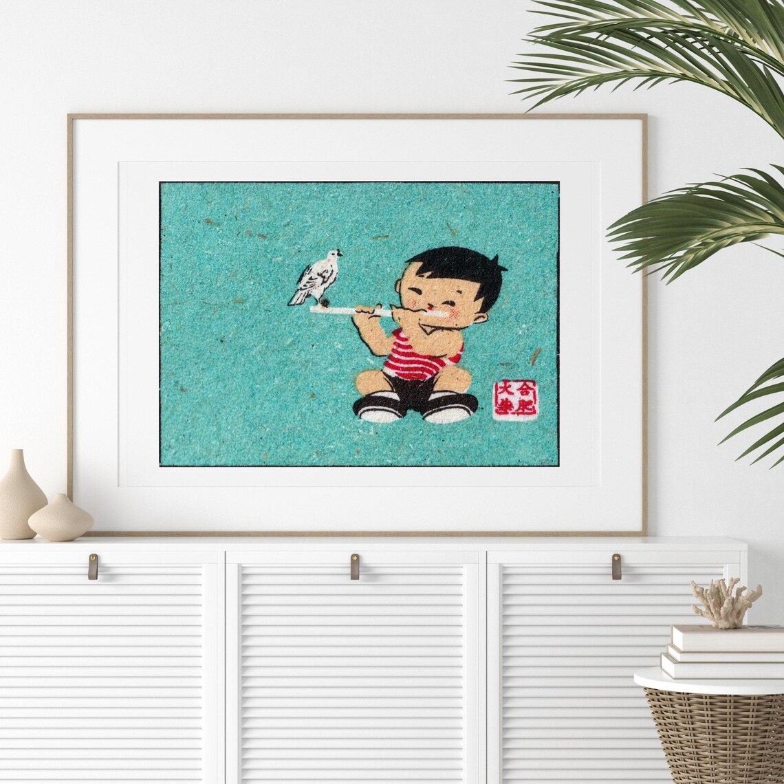 Boy Playing Flute With Bird, Vintage Poster Print - Image 2