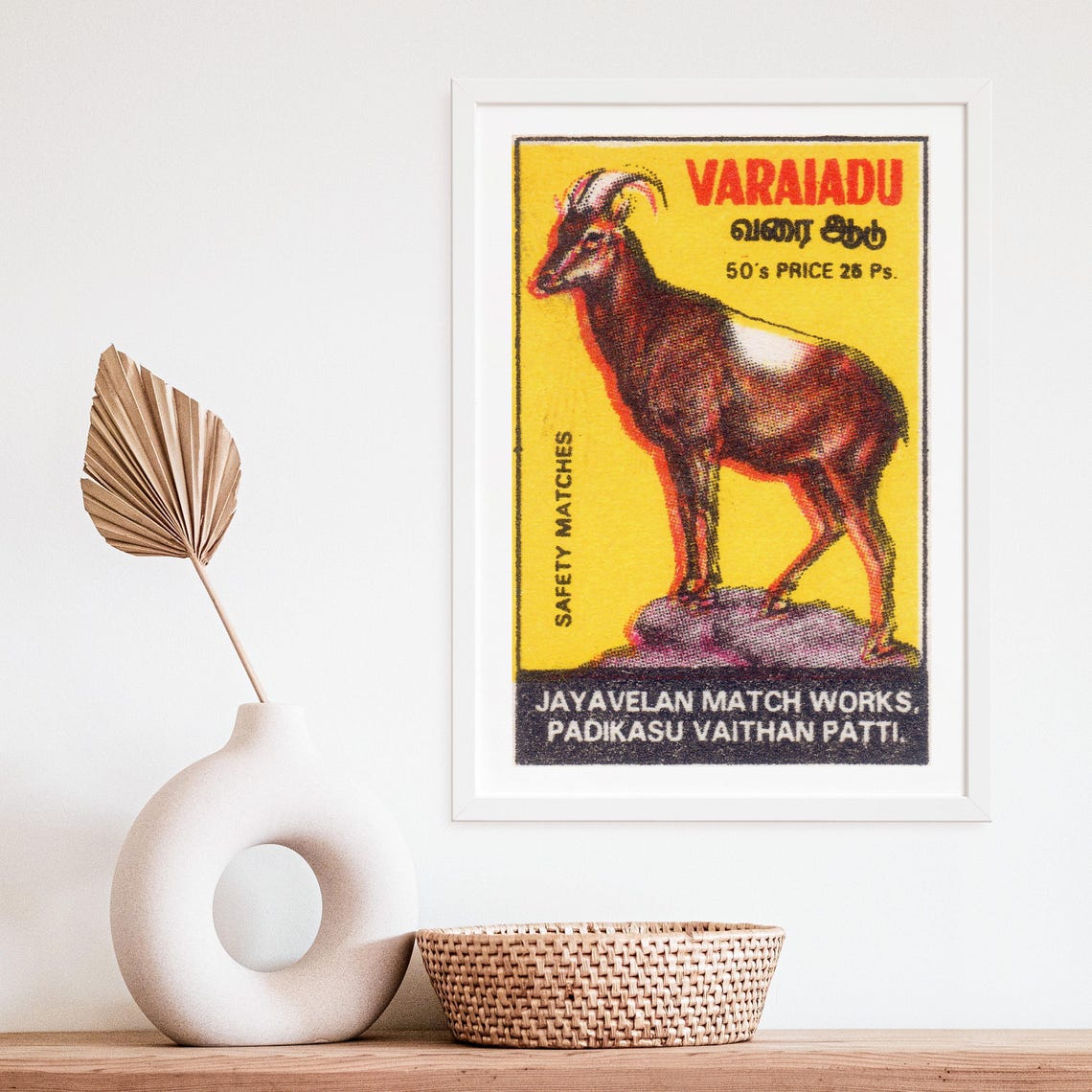 Varaiadu Wild Goat Indian Safety Matches Label Art Vintage Poster - Image 4