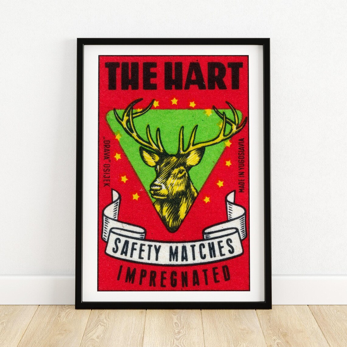 The Hart Yugoslav Safety Matches Stag Head Vintage Label Art Poster