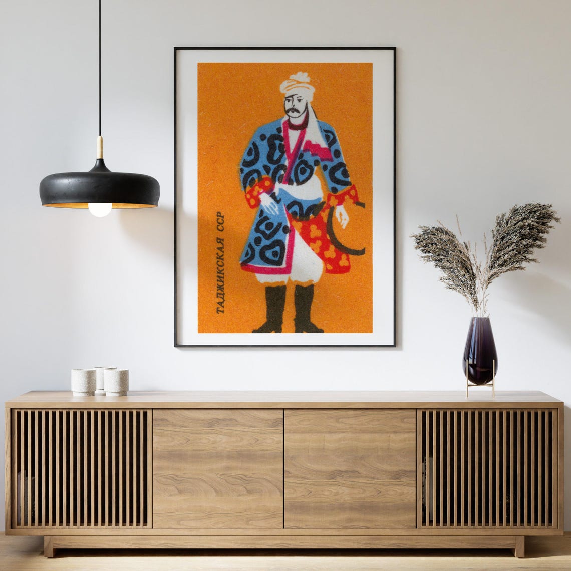 Tajik Man Traditional Dress Soviet Vintage Matchbox Label Art Poster - Image 4