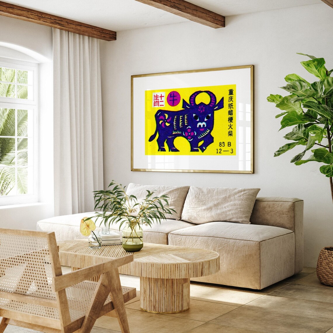 Purple Zodiac Ox Water Buffalo Chongqing Matchbox Folk Poster - Image 4