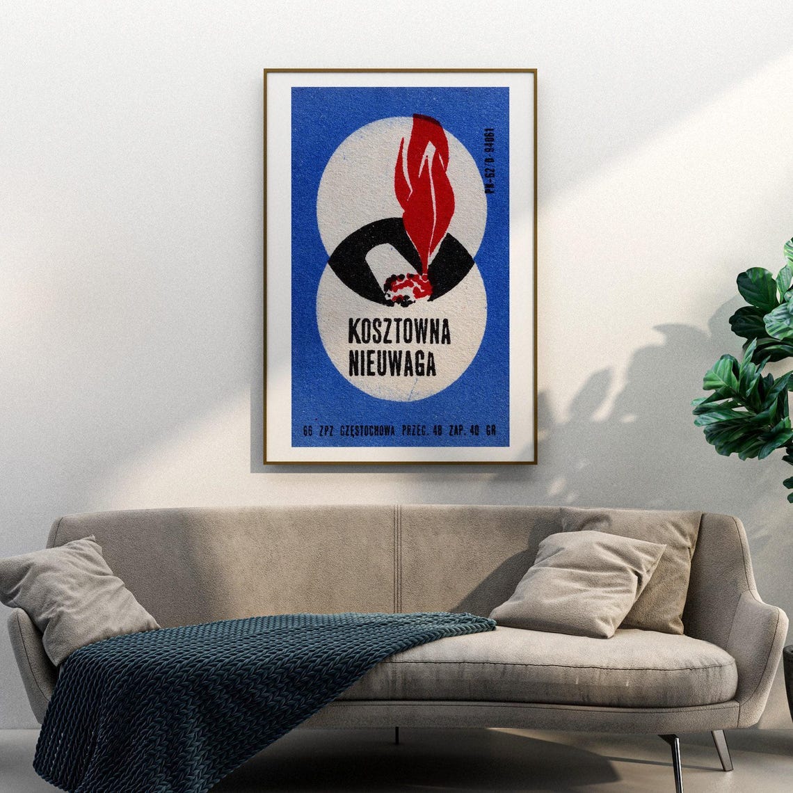 Kosztowna Nieuwaga Polish Burnt Cigarette Fire Safety Matchbox Poster - Image 3