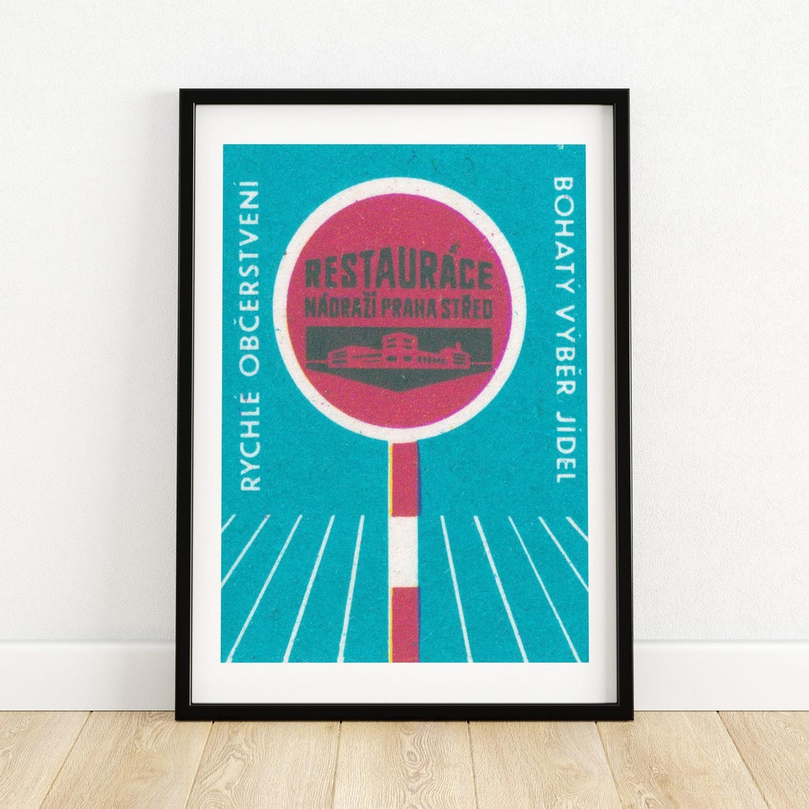 Prague Station Restaurant Quick Refreshments Teal Vintage Poster