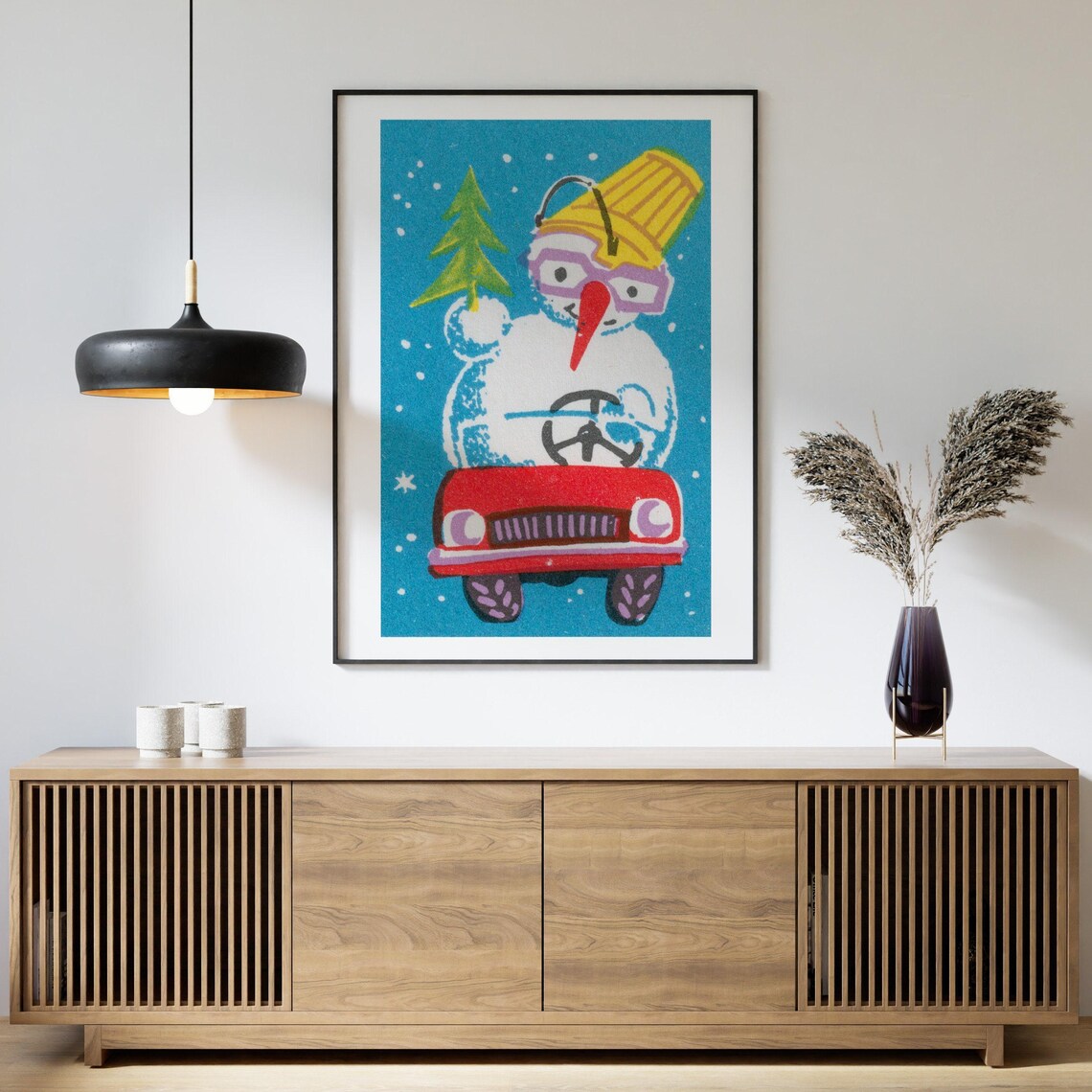 Christmas Snowman In Car Vintage Poster Print - Image 4