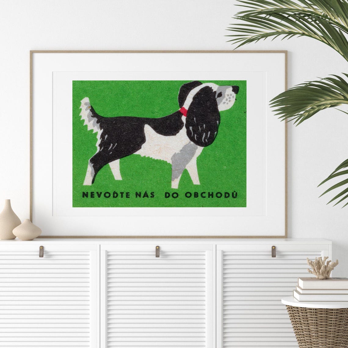 Czech Spaniel Dog Do Not Bring Into Shops Green Matchbox Label Poster - Image 2