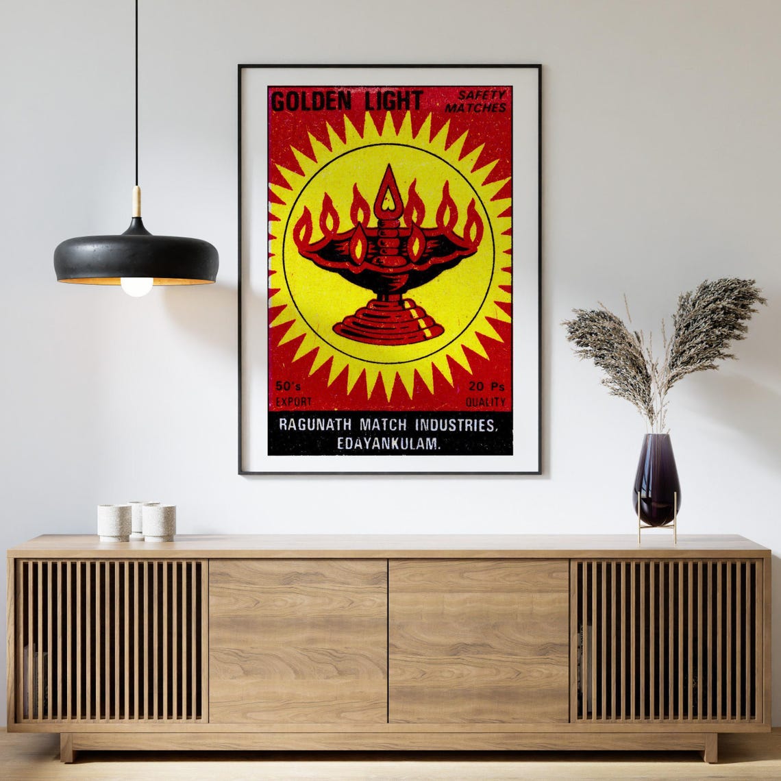 Golden Light Diya Lamp Vintage Indian Matches Label Art Poster - Image 4