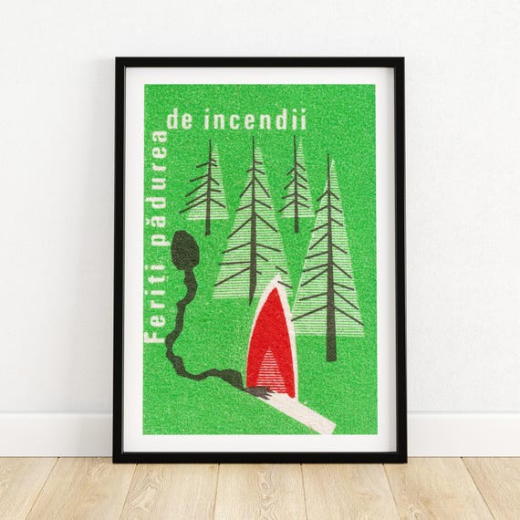 Protect Forest From Fires Matchbox Print Aesthetic Wall Art Vintage Eastern Europe Art Matchbox Wall Poster Vintage Poster Print