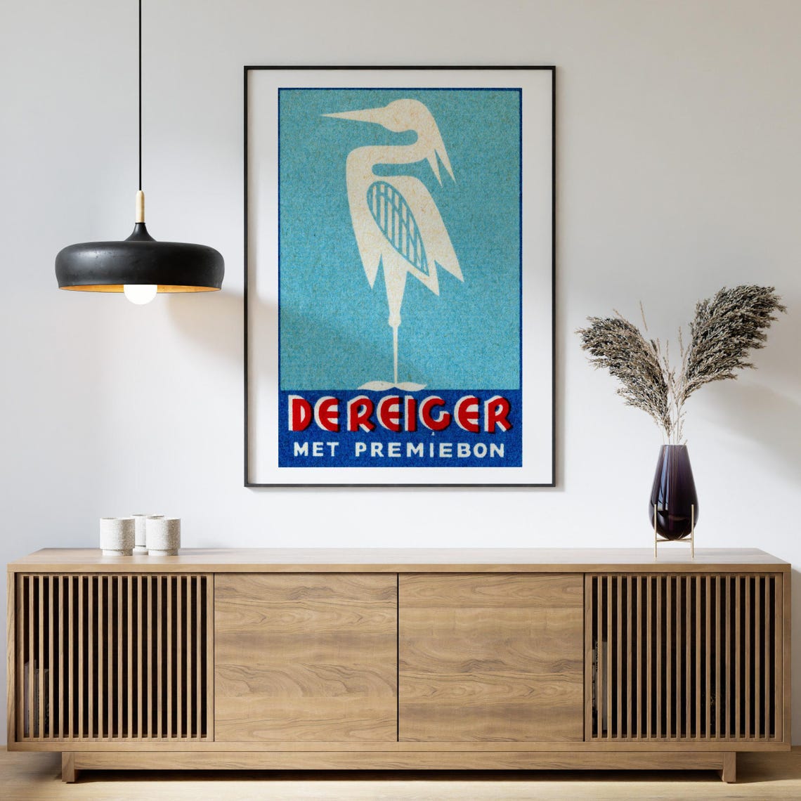 De Reiger White Heron Dutch Vintage Matchbox Art Poster Teal - Image 4