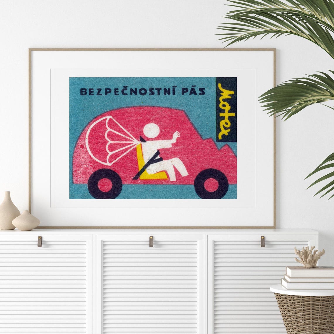 Seatbelt Safety Crash Vintage Czech Matchbox Label Art Poster - Image 2