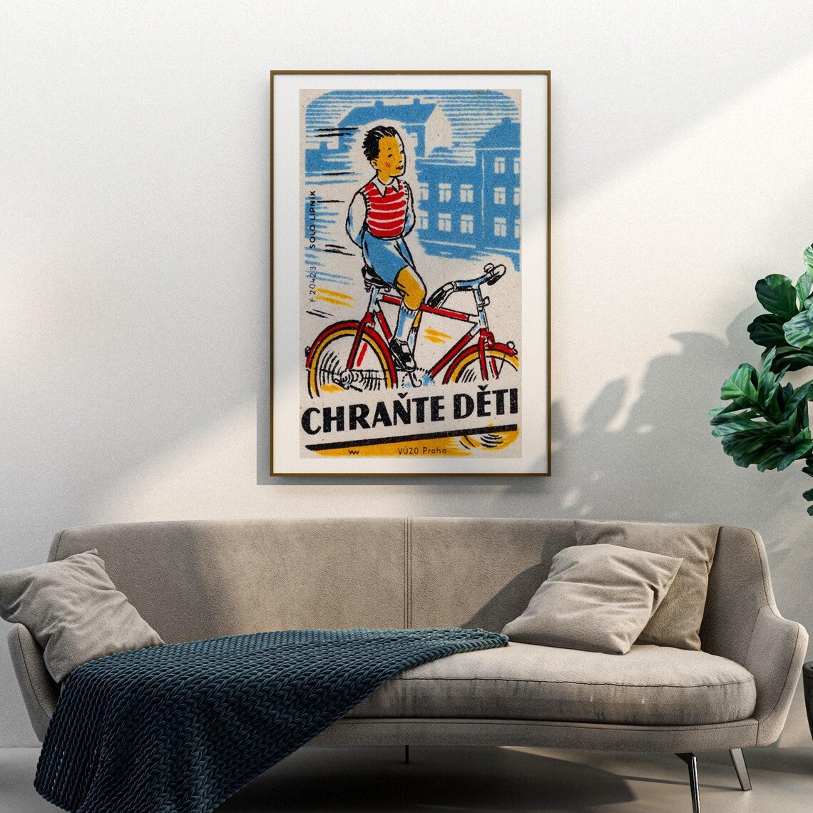 Boy Cycling Matchbox Print, Vintage Czech Poster - Image 3