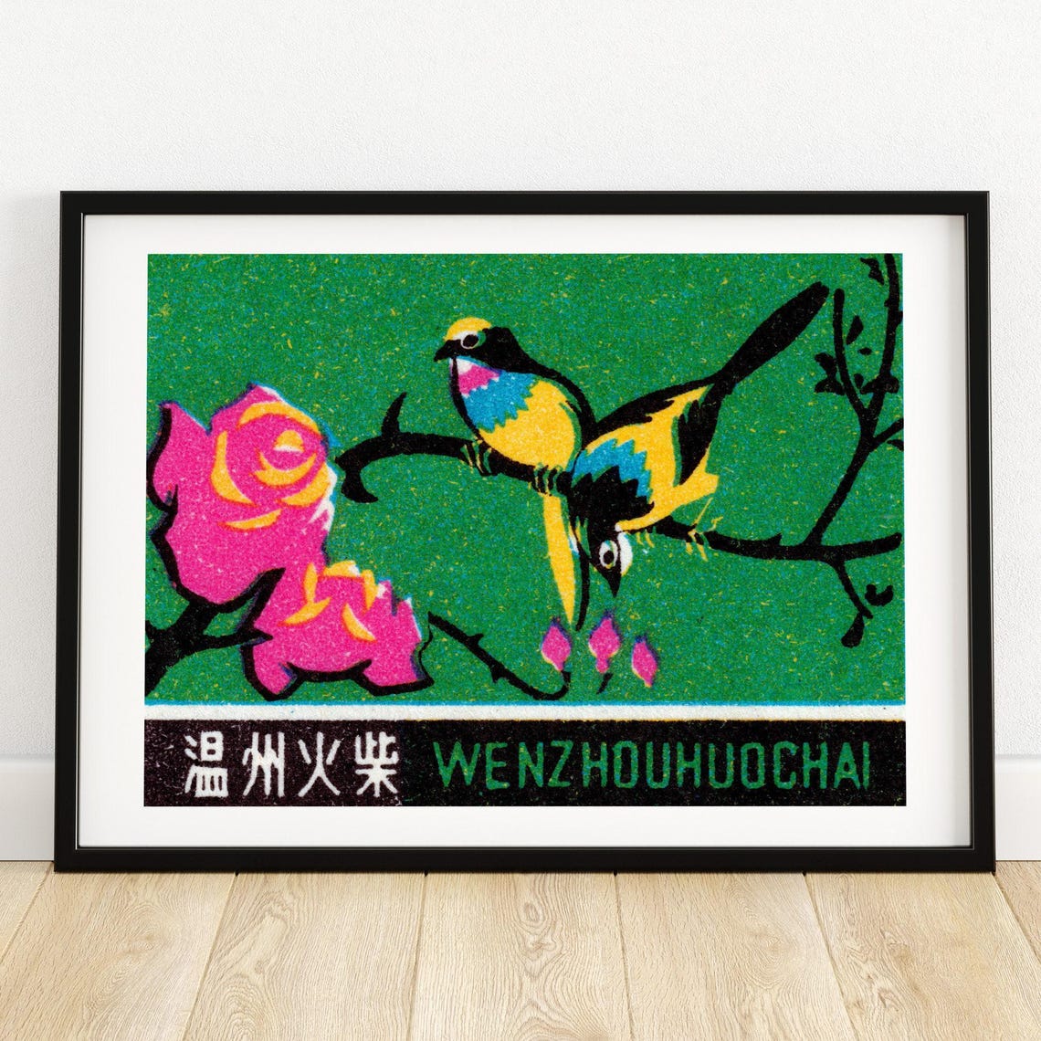 Wenzhou Chinese Birds and Blossom Vintage Match Label Art Poster