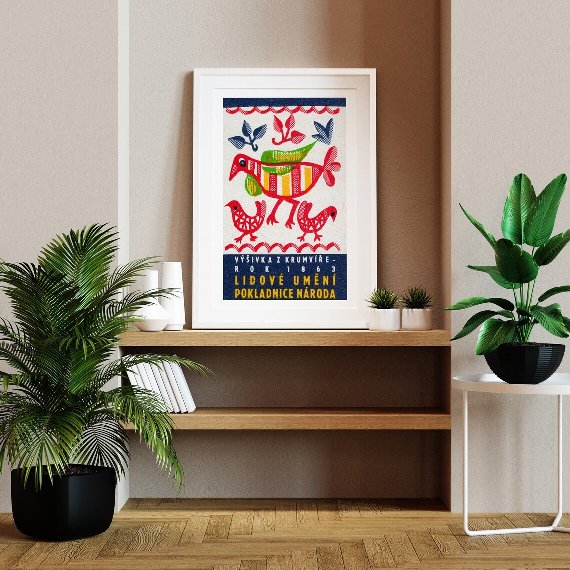 1863 Krumvir Folk Embroidery Bird Parade Vintage Heritage Poster - Image 2