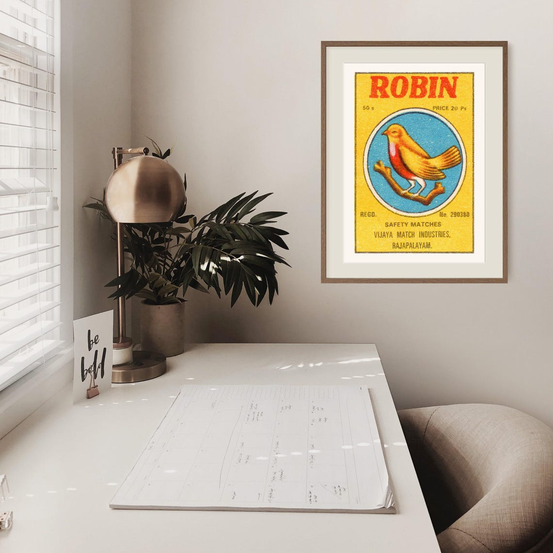 Robin Bird Vintage Indian Safety Matches Label Artwork Poster - Image 2
