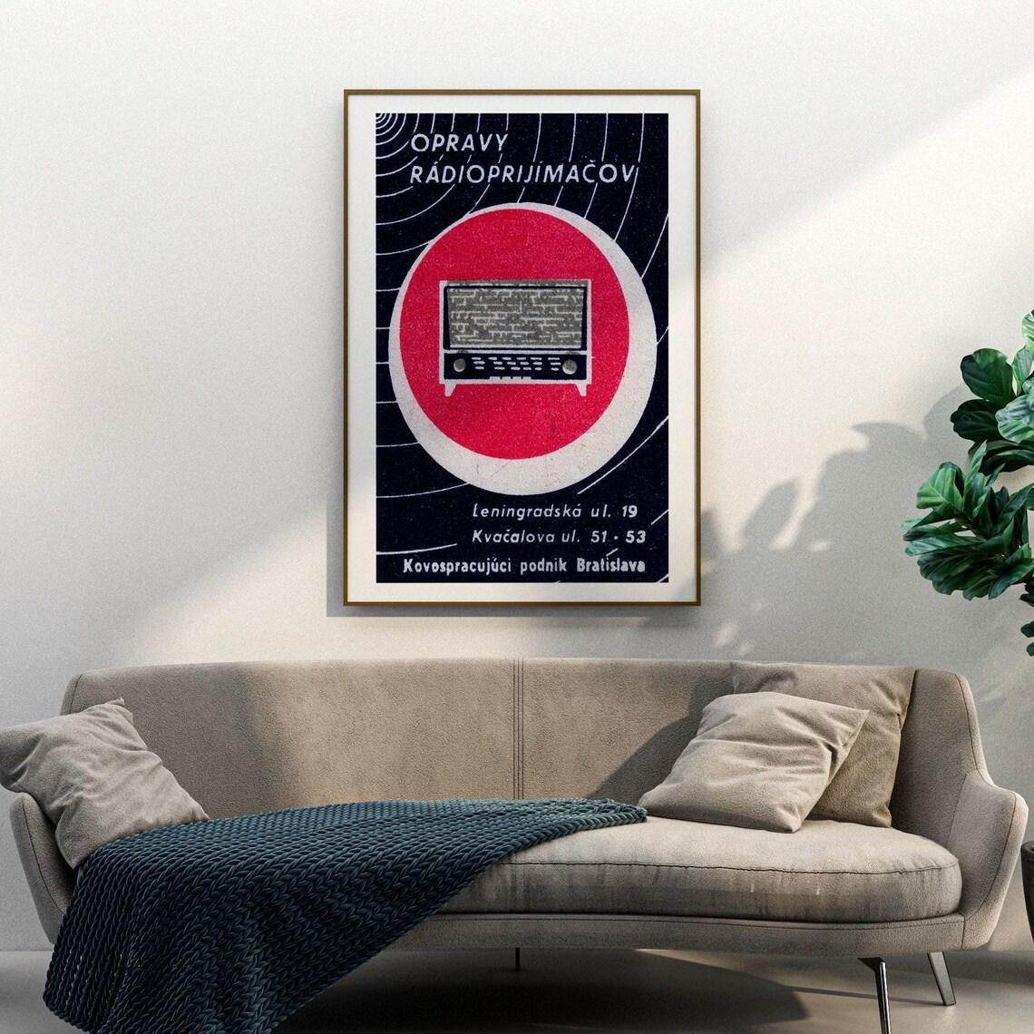 Black Radio Waves Vintage Czech Poster Print - Image 3