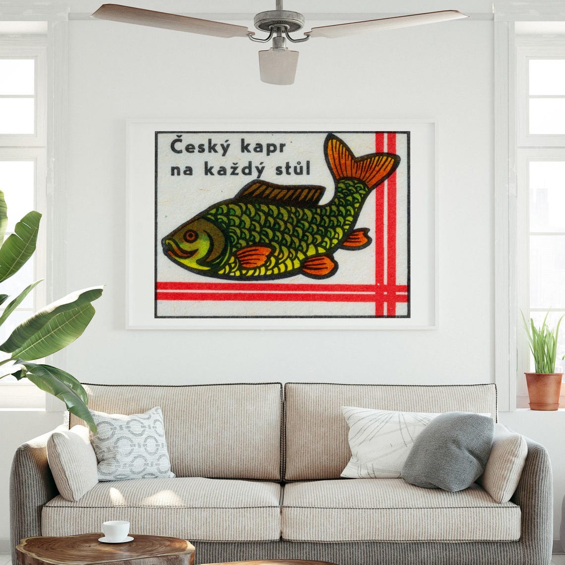 Czech Carp For Every Table Vintage Fish Matchbox Label Art Poster - Image 3