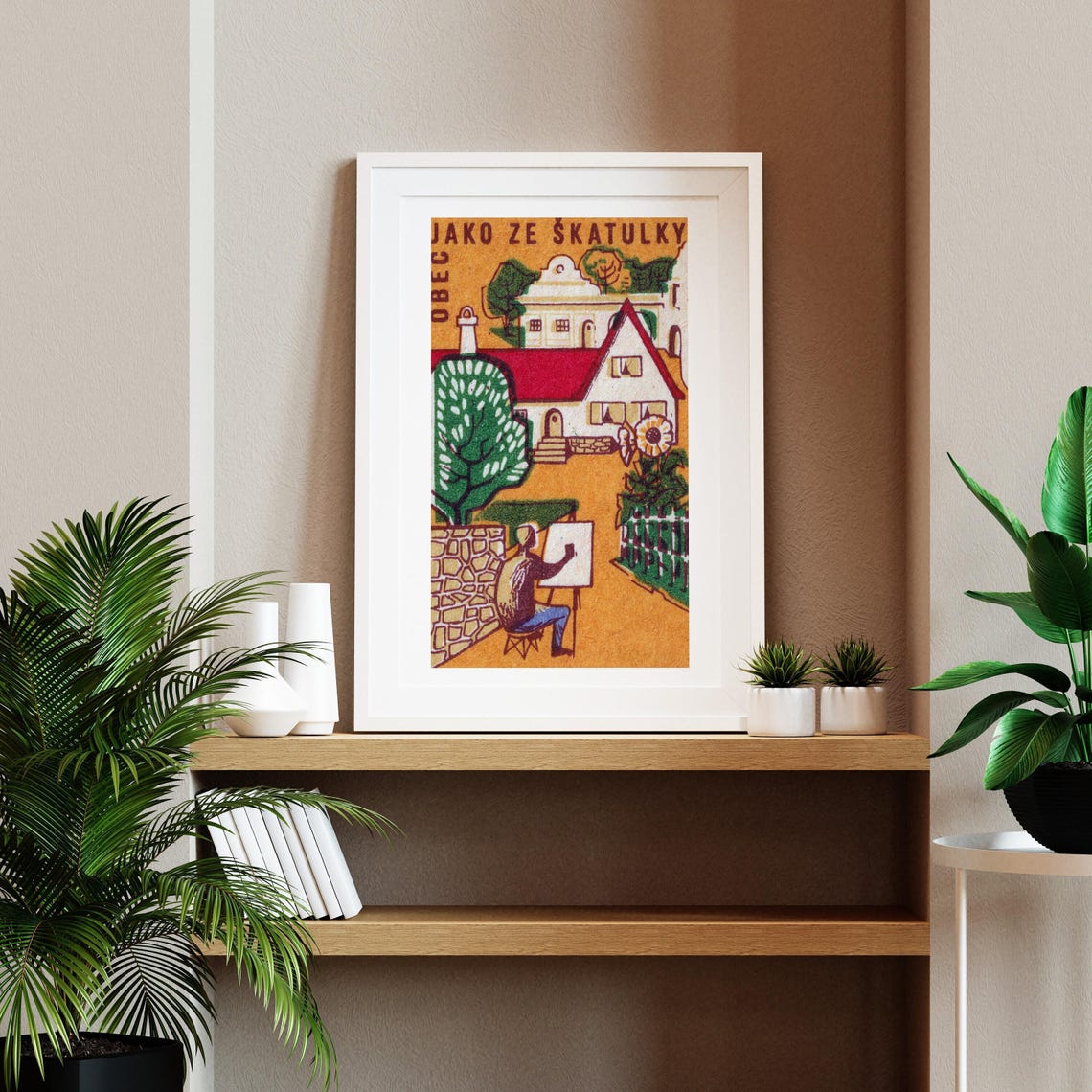 Village Painter Easel Czech Vintage Matchbox Label Art Poster - Image 2