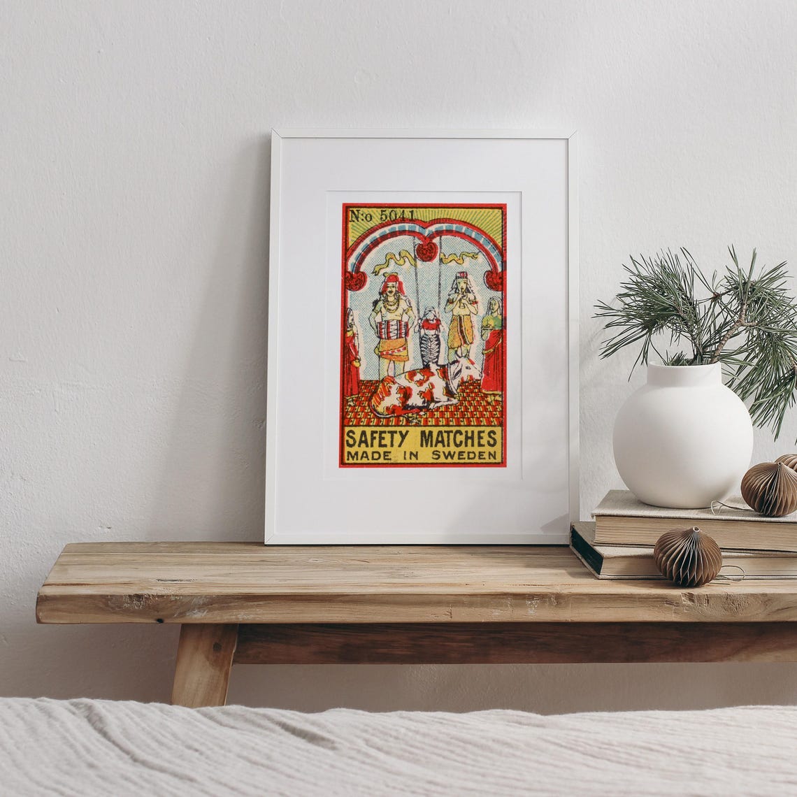 Indian Festival Temple Scene Cow Swedish Safety Matches Poster - Image 3