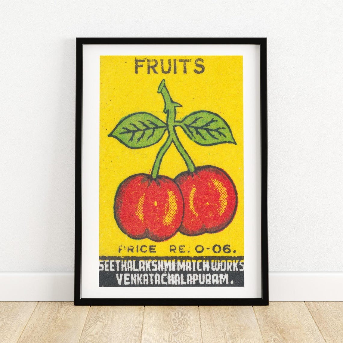 Fruits Red Cherries Indian Matchbox Label Vintage Fruit Poster