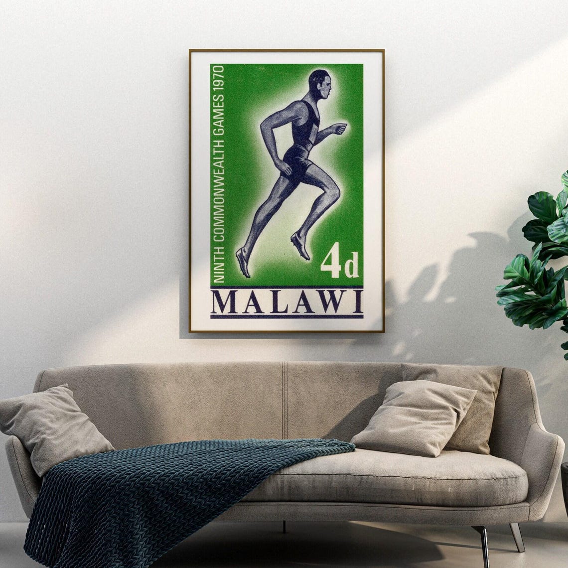 Malawi 1970 Commonwealth Games Runner Vintage Sports Stamp Poster - Image 3