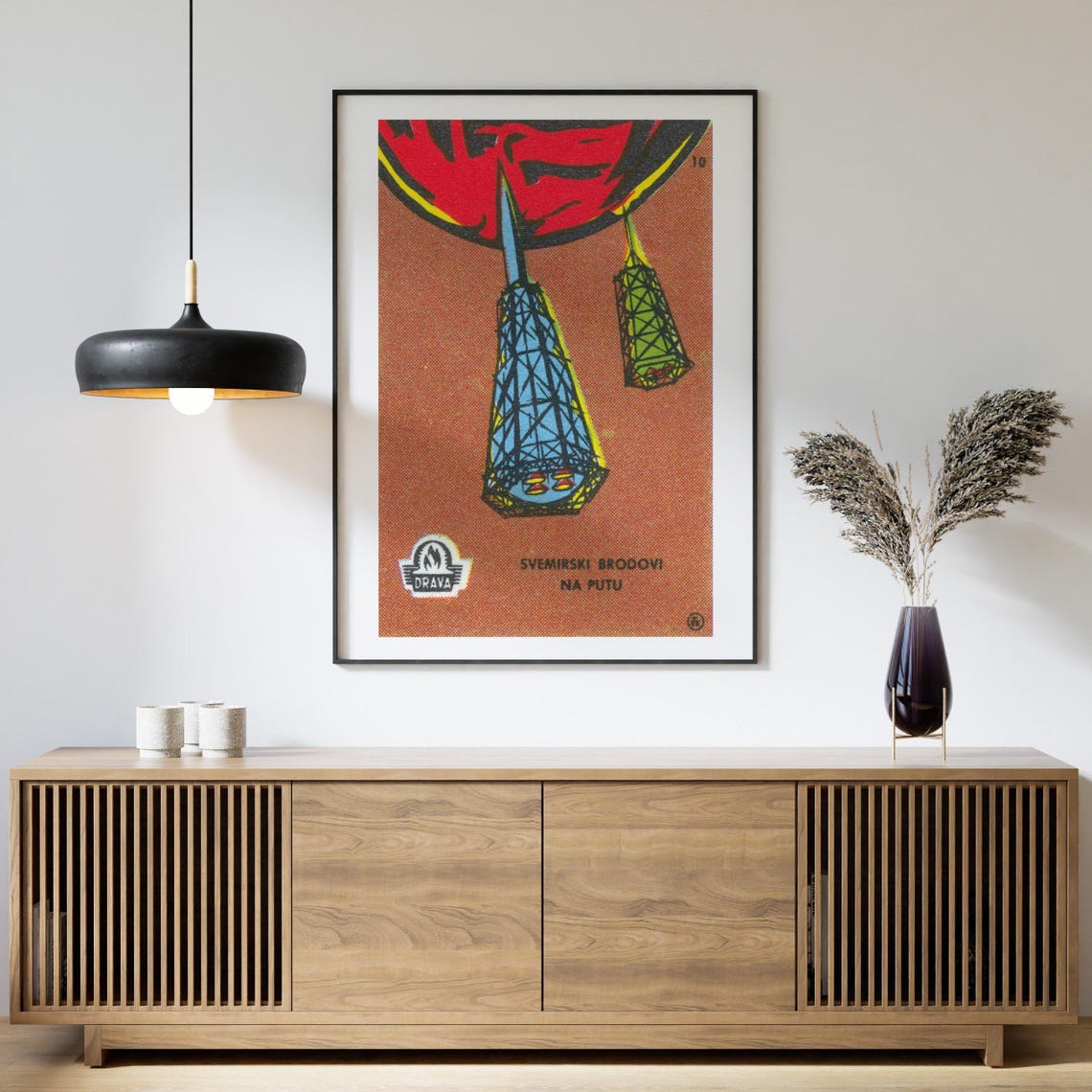 Spaceships on Journey Drava Yugoslavia Vintage Matchbox Poster - Image 4