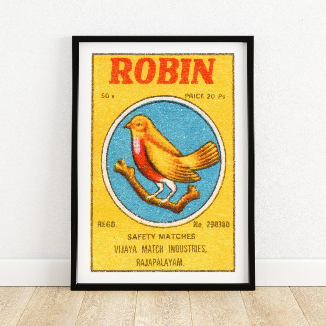 Robin Bird Vintage Indian Safety Matches Label Artwork Poster
