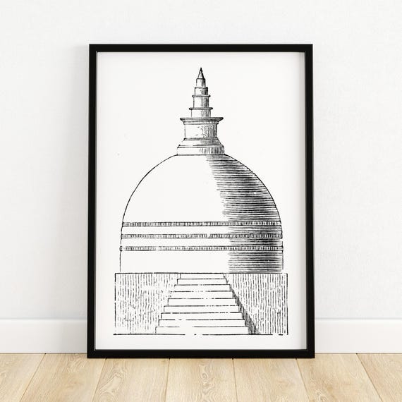 Sri Lankan Buddhist Temple Architectural Illustration Historical Wall Art Unique Home Decor