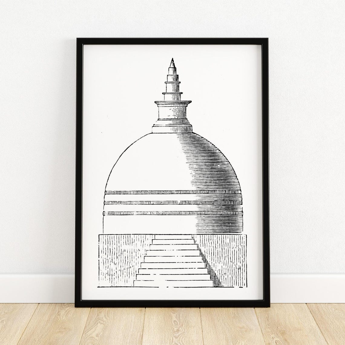 Sri Lankan Buddhist Temple Architectural Illustration Historical Wall Art Unique Home Decor