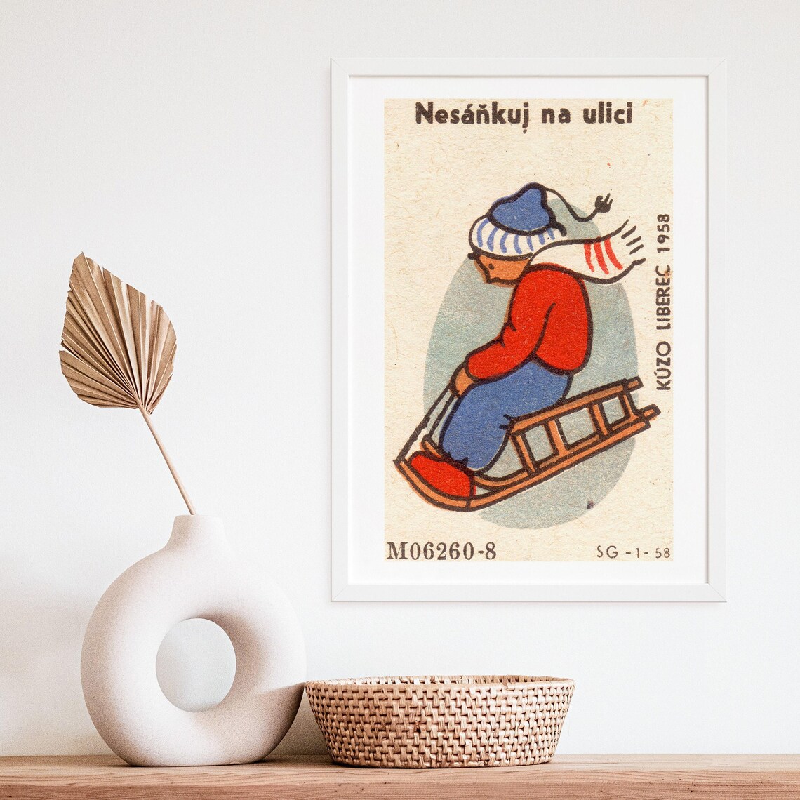 Nesáňkuj Na Ulici Sledding Boy 1958 Czech Vintage Winter Safety Art Poster - Image 4