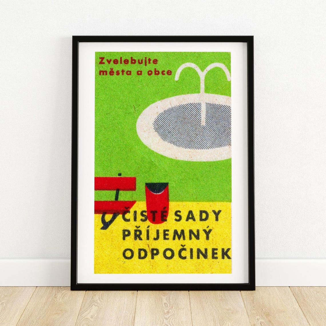 Clean Parks Fountain Keep Parks Tidy Czech Matchbox Vintage Poster