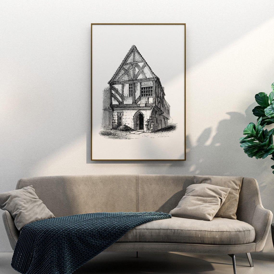 Historic Newgate York Half Timbered Medieval House Engraving Print - Image 3