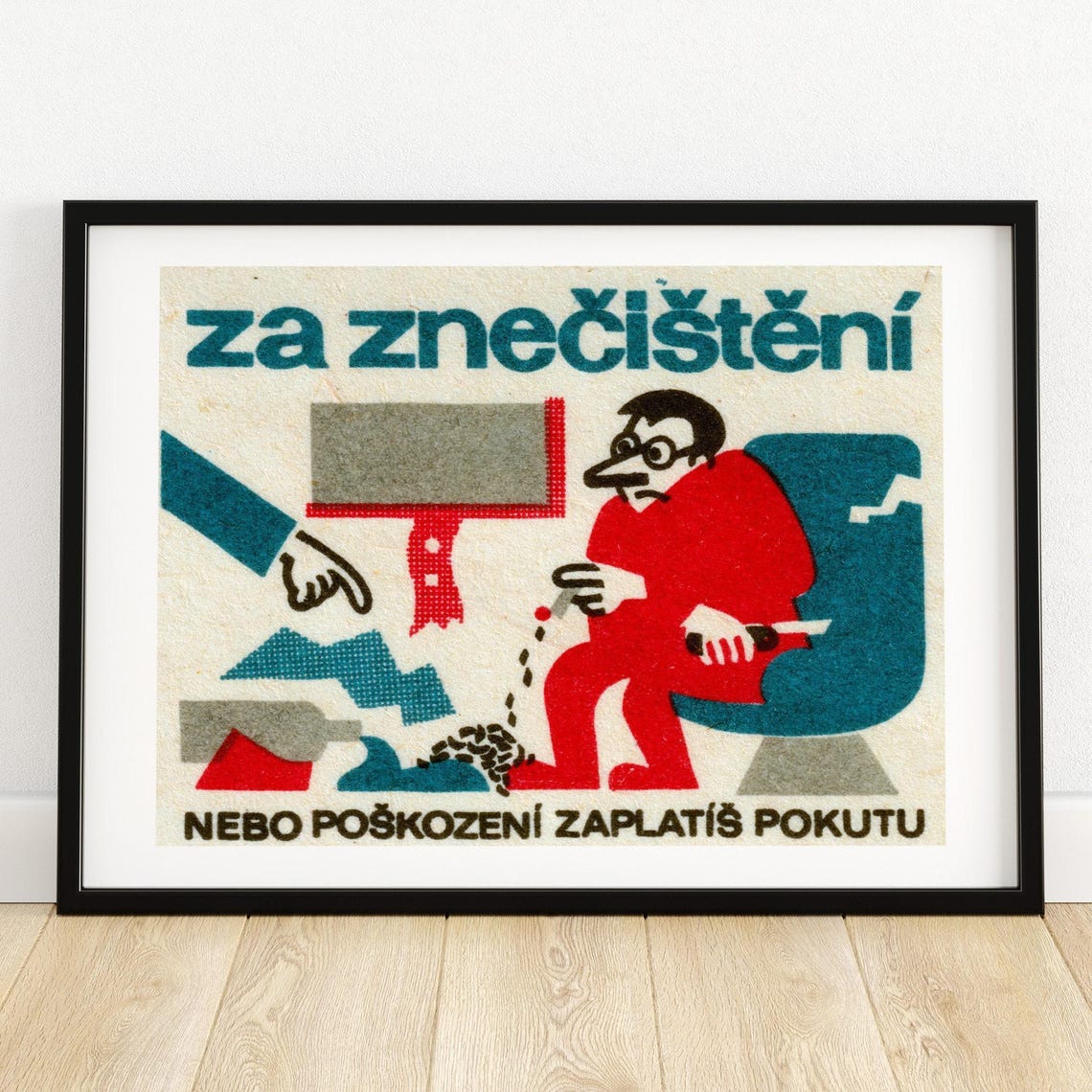 Czech Anti Pollution Cartoon Za Znečištění Vintage Humor Label Poster