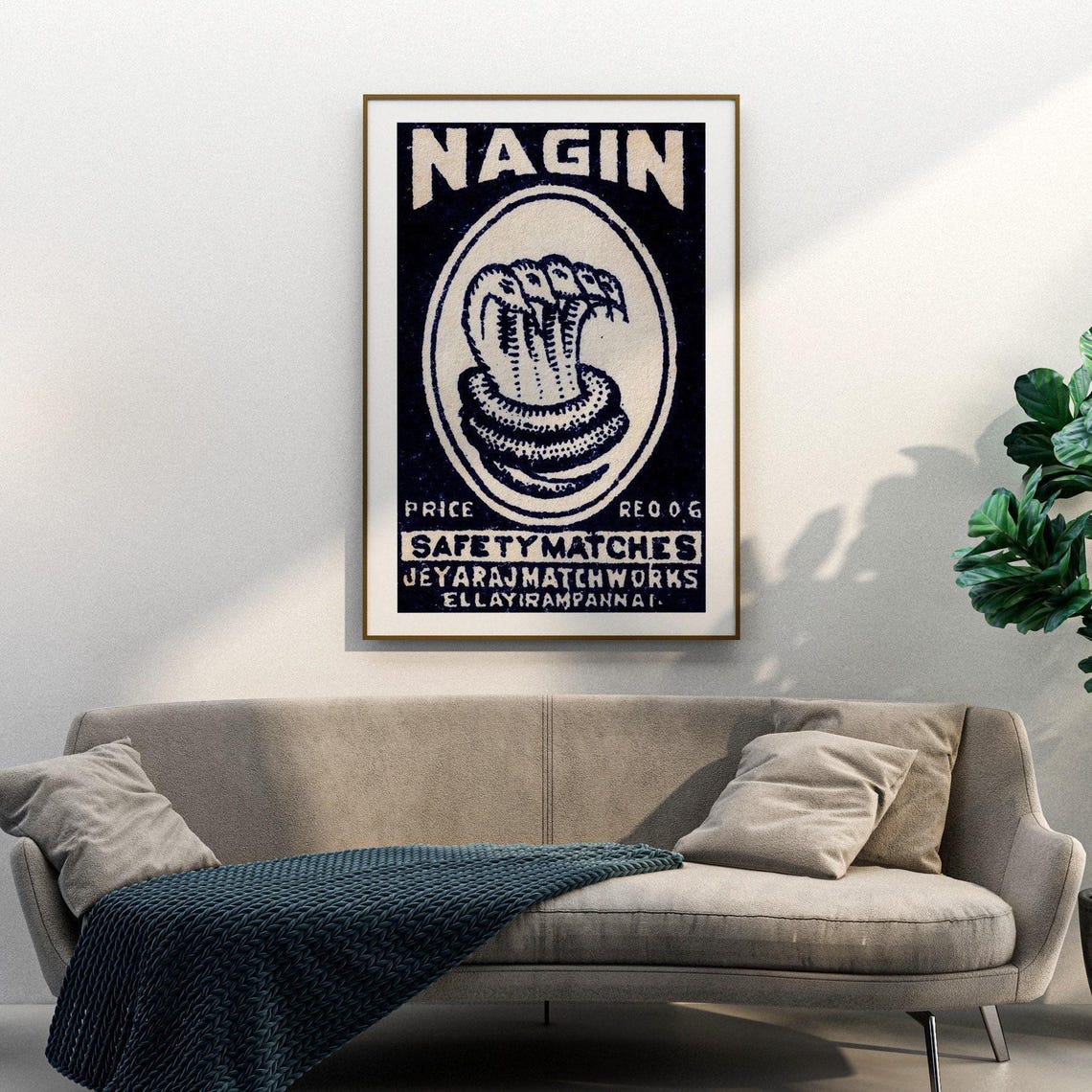 Nagin Five Headed Snake Indian Safety Matches Vintage Poster - Image 3