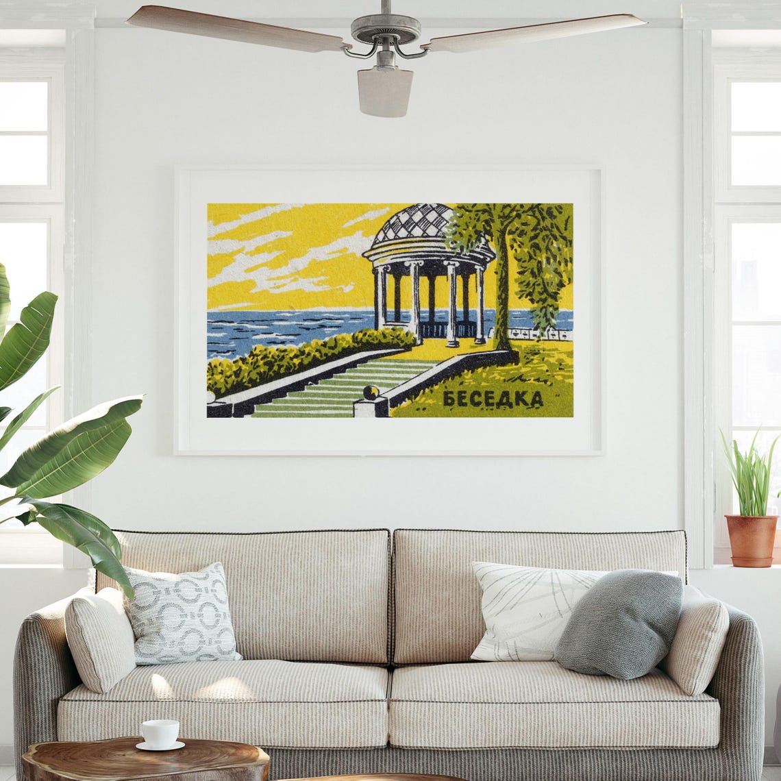 Besedka Seaside Gazebo Sunset Yellow Vintage Matchbox Poster - Image 3