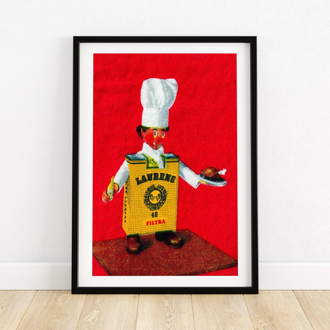 Laurens 48 Filtra Chef Cigarette Pack Figure Vintage Dutch Ad Poster
