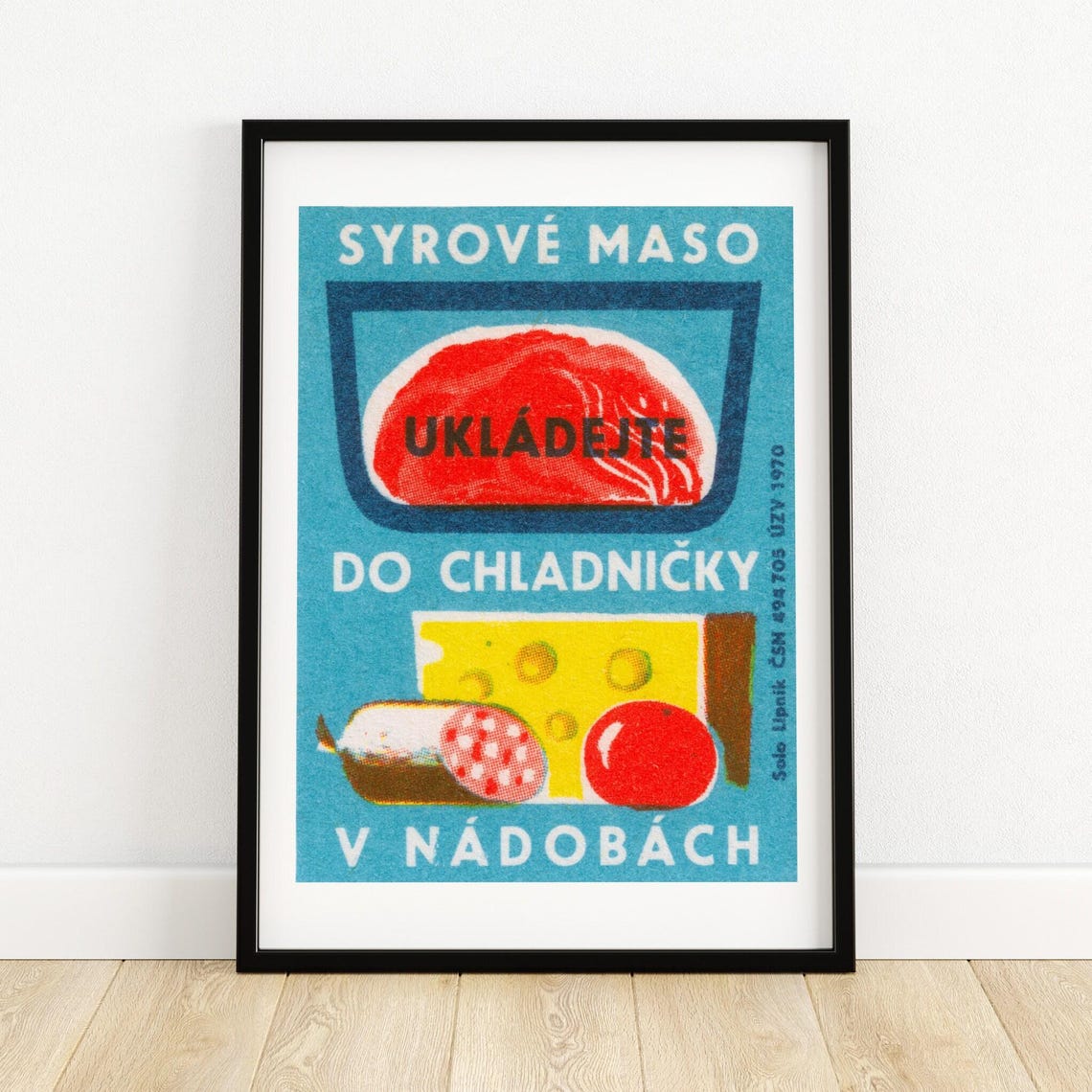 Vintage Czech Raw Meat Fridge Food Safety Matchbox Label Poster