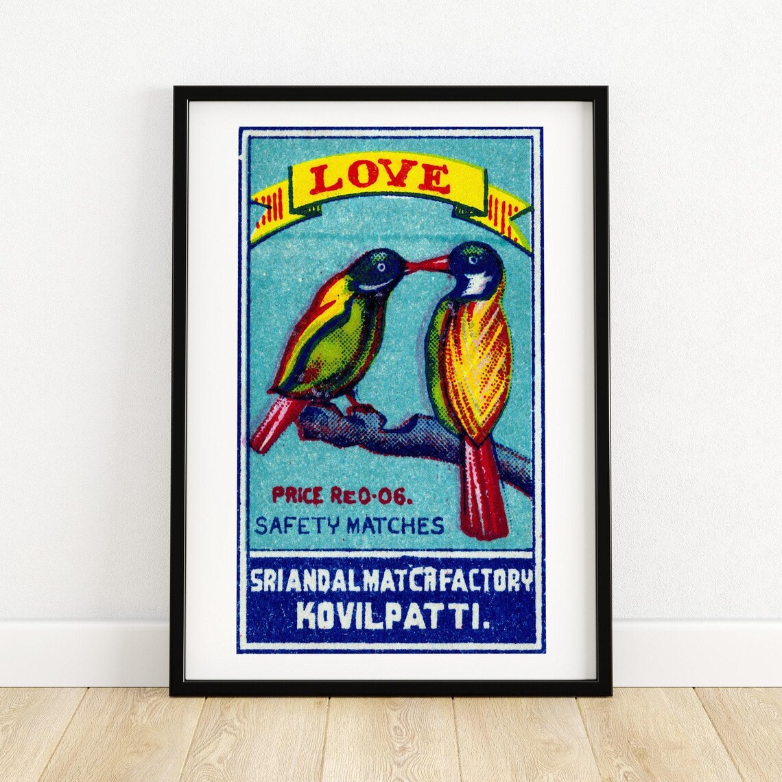 Two Lovebirds Matchbox Vintage India Poster Print