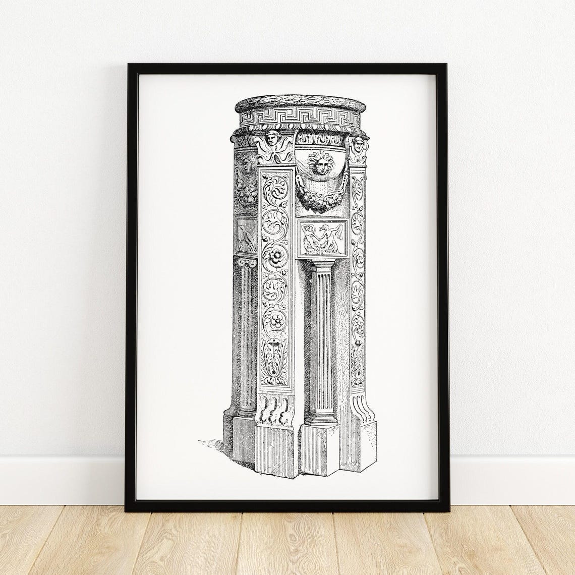 Greco Roman Carved Stone Altar Sun Face Relief Engraving Poster