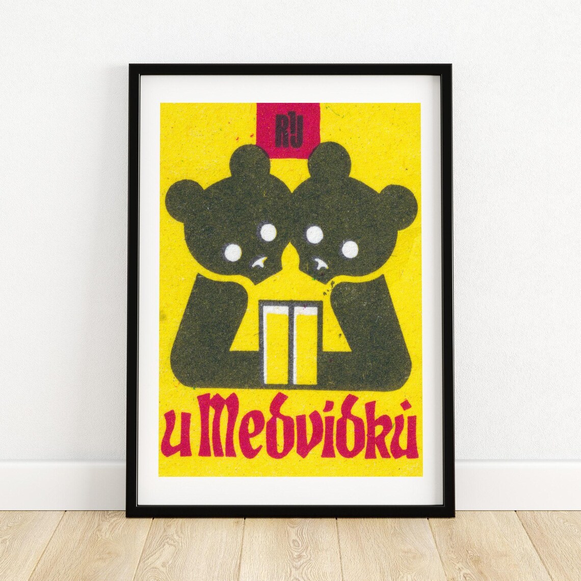 Two Bears Matchbox Vintage Wall Poster Print