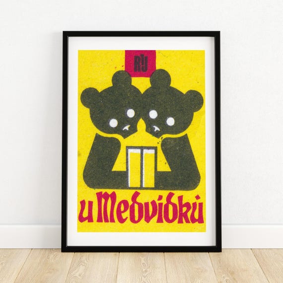 Two Bears Matchbox Vintage Wall Poster Print